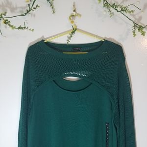 Torrid crew neck sweater with mesh  sleeves